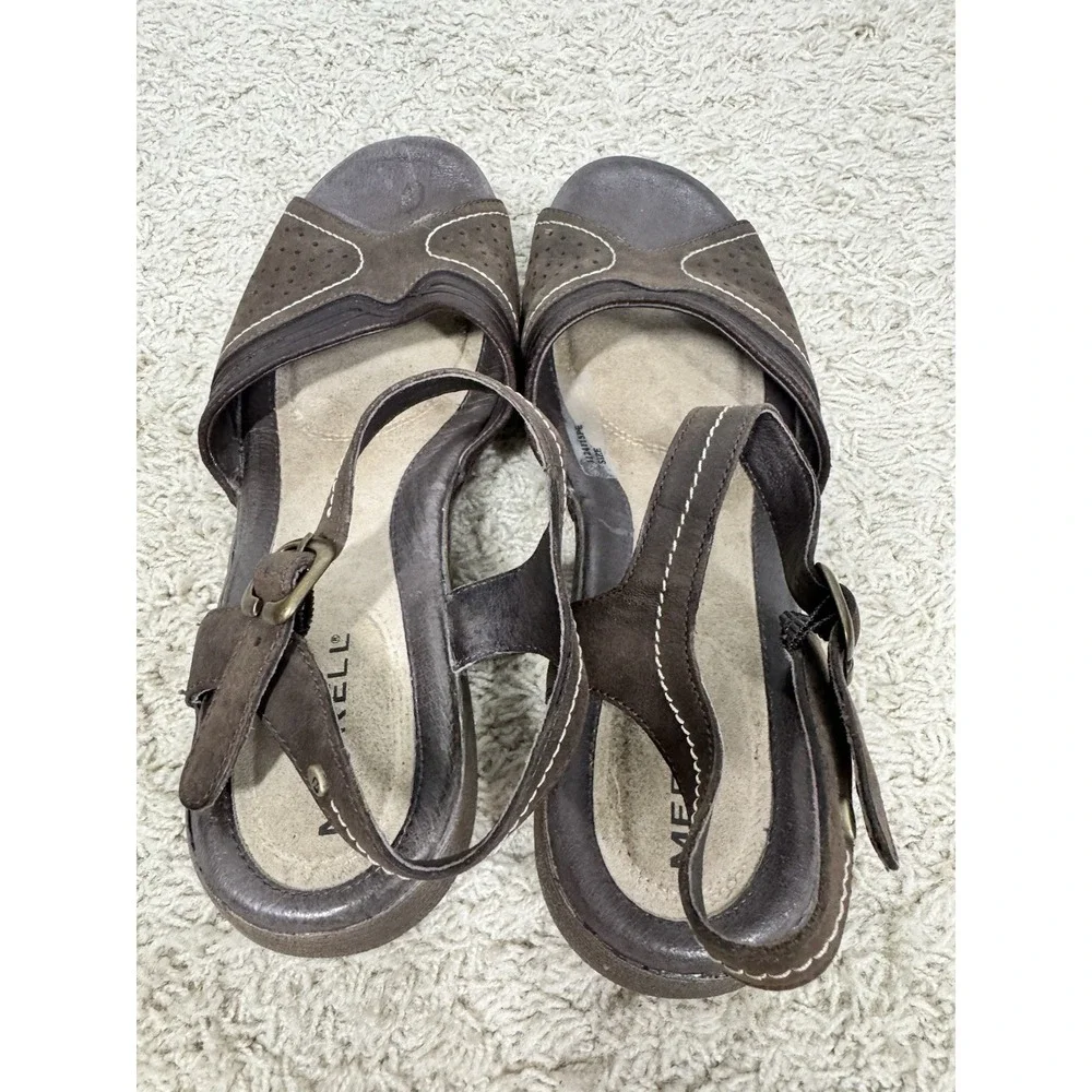 Merrell Womens Luxe Strap Coffee Brown Leather Slingback Open Toe Sandals Size 9